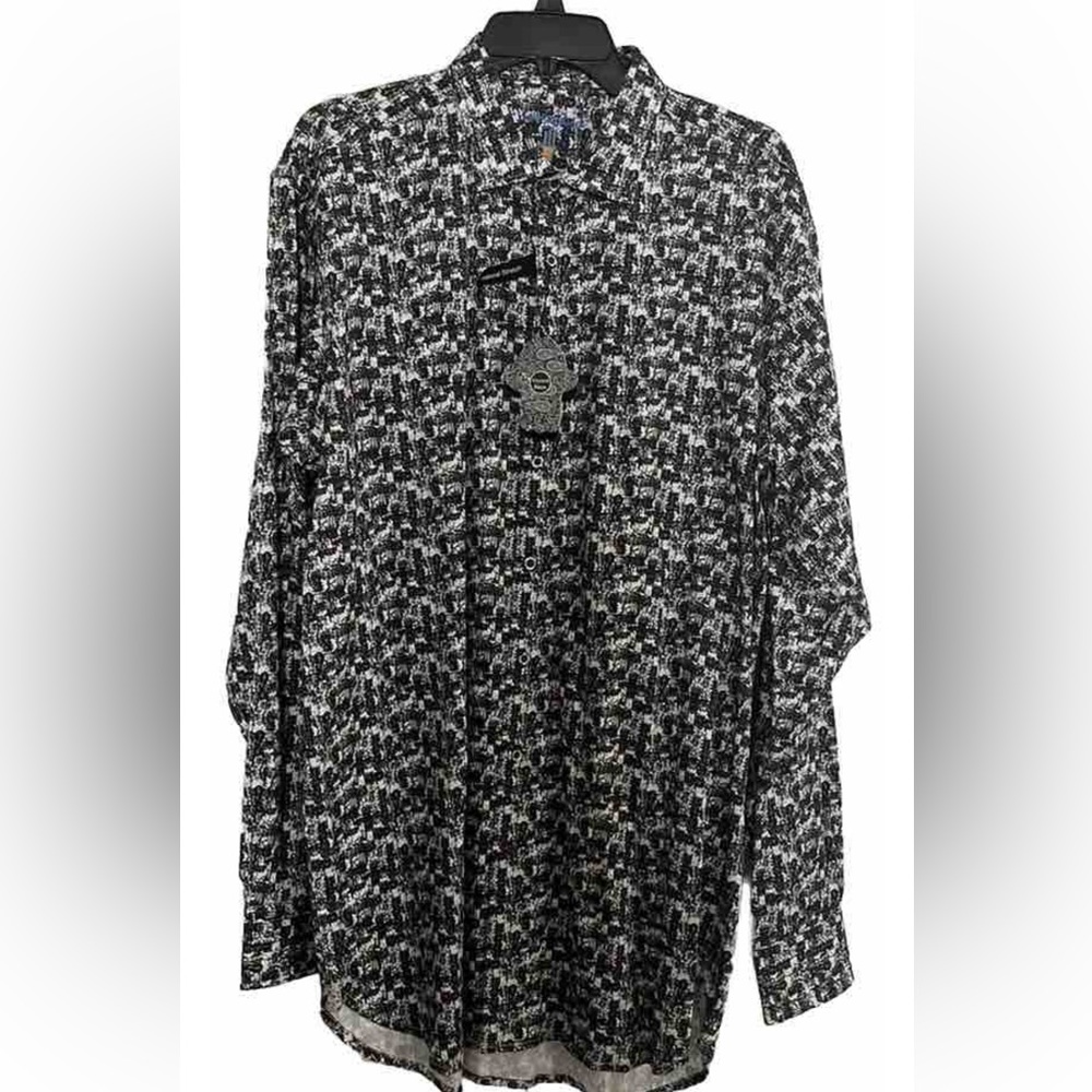 NWT Visconti Black LS Men’s Button Down Natural Stretch Brown/Blue/Cream Design